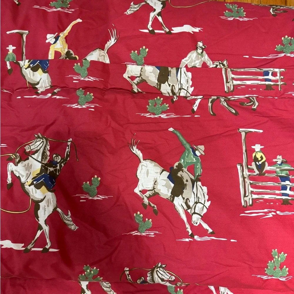 Vintage Red Cowboy Horses Rodeo Print comforter blanket Plaid Sided